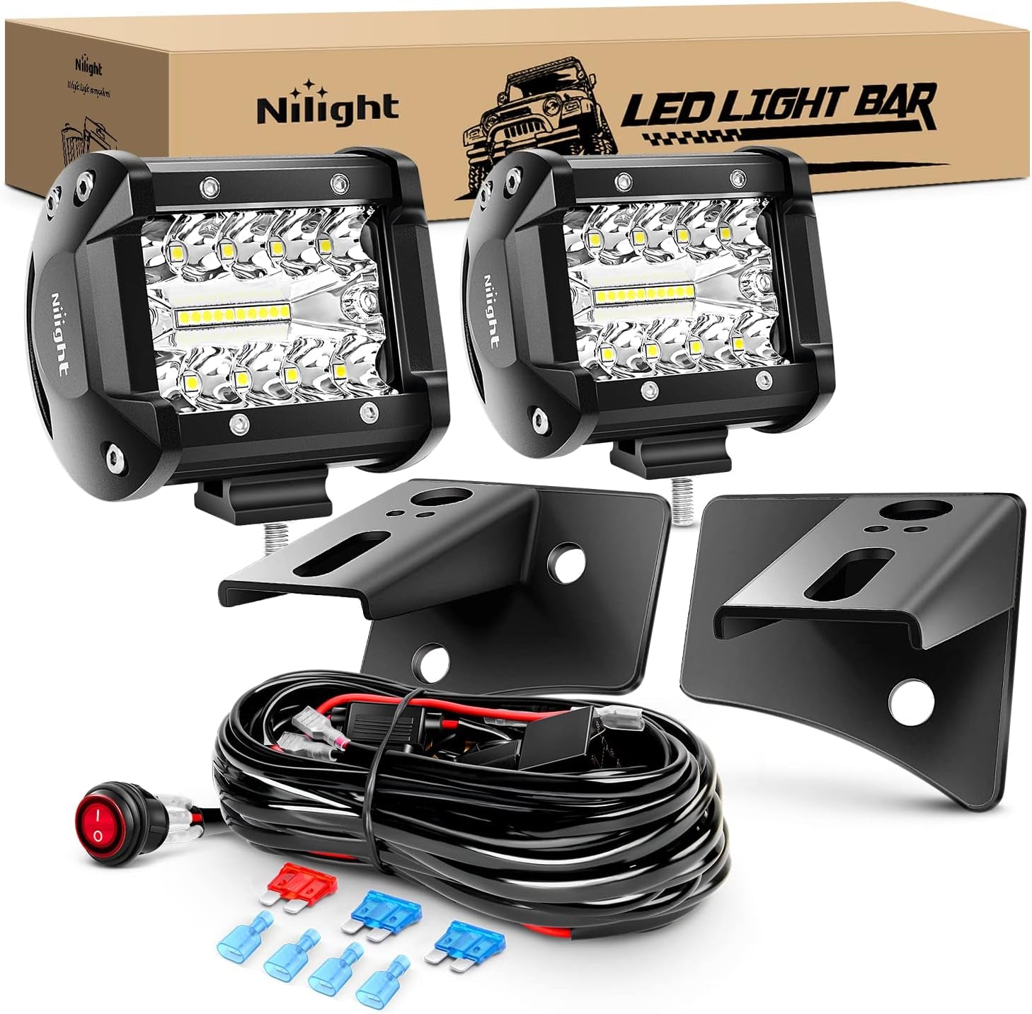 Nilight Marine LED Light Pods Navigation Lights 2PCS 4 Inch White Spot Flood Combo Ponton Boat Deck Dock Lighting for Night Fishing T-Top Stern Yacht Port Sailboat Trucks Tractors