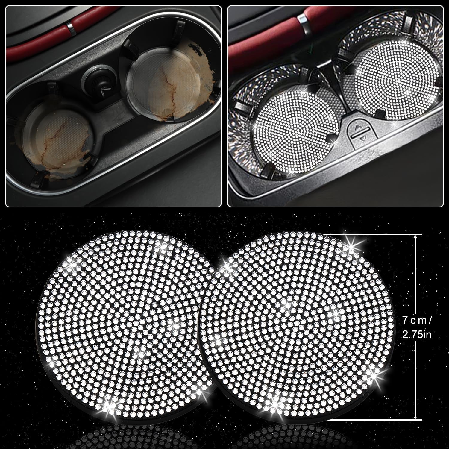 Sparkling 8-Piece Bling Car Accessories Set for Women - Steering Wheel Cover, Seat Belt Covers & Gear Shift Cover in Silver Diamond - Universal Fit for Most Cars