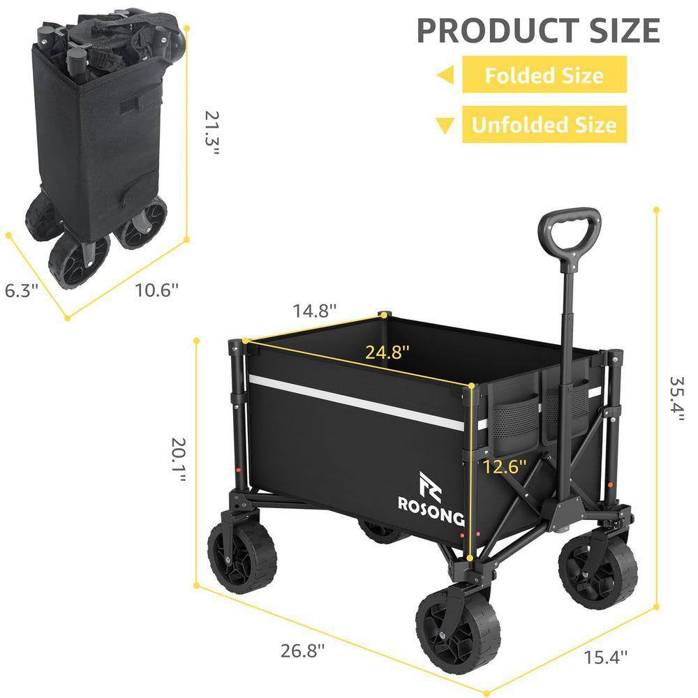 250 Lb Heavy Duty 90L Collapsible Wagon with 360° Wheels, Foldable Utility Cart for Camping, Garden and Grocery Shopping