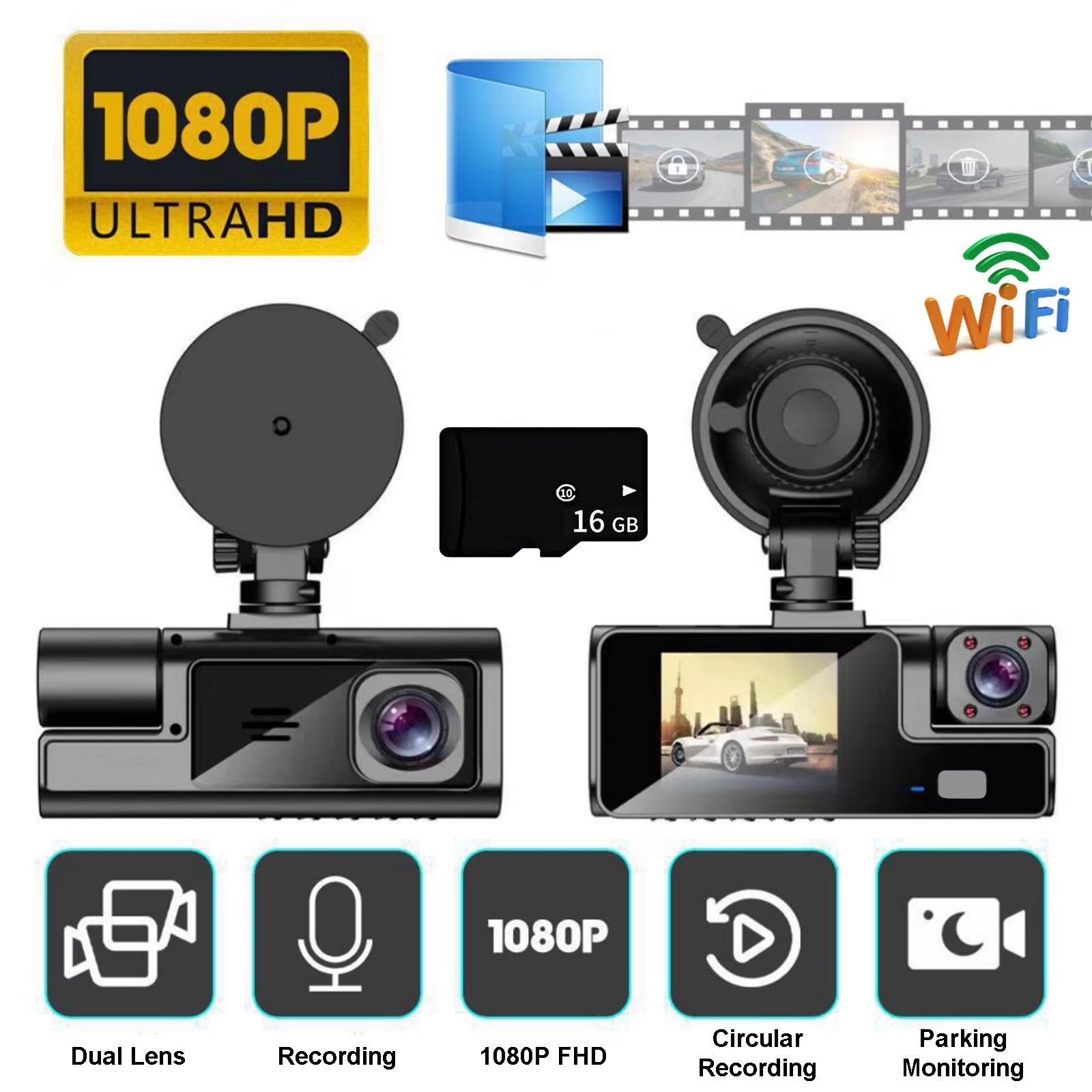 Cvlncycling Dash Cam Built-In Wifi GPS Front 2K and Rear 1080P Dash Camera for Cars,155° Wide Angle Dashboard Camera Recorder