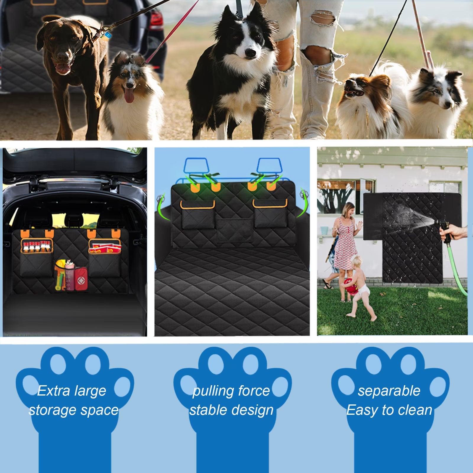 SUV Cargo Liner for Dogs, Non-Slip Water Resistant Pet Trunk Mat with Side Flaps Protector, Dog Backseat Cover for SUV Van (45" W X 76" L)