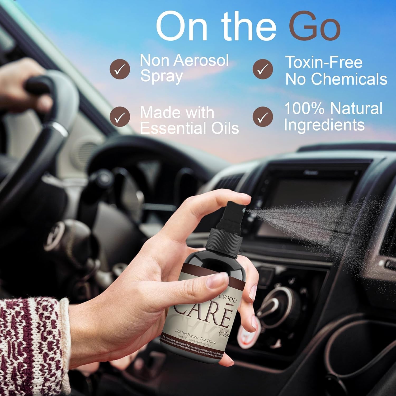 Care Scents Luxury Car Freshener, Long-Lasting Car Scent Spray, 2-Pack Car Scents Air Freshener, Car Fragrance to Freshen up Car, Smoked Sandalwood, 4 Fl Oz