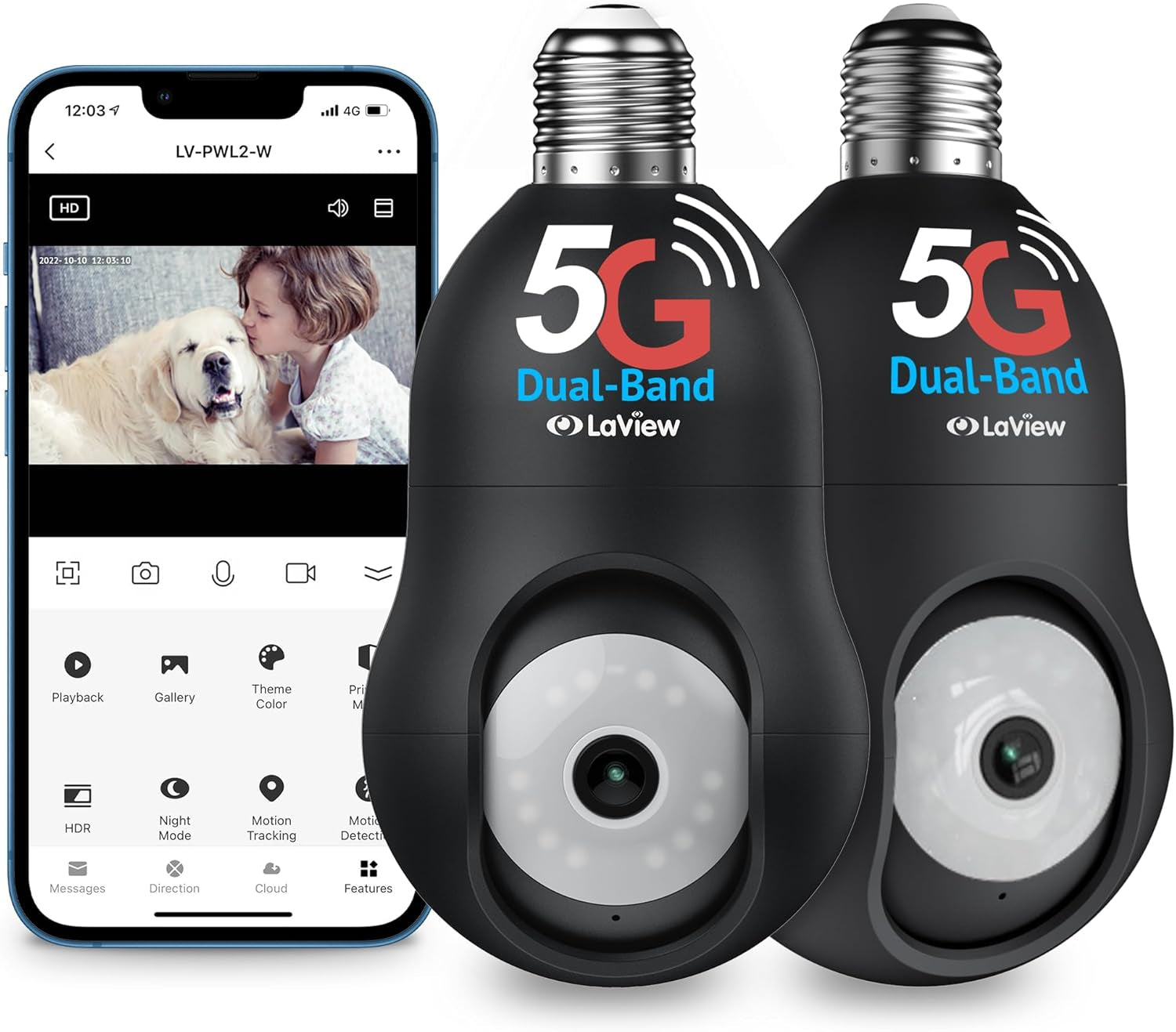 Laview 4G LTE Cellular Light Bulb Security Camera,360°2K Security Cameras Wireless Outdoor Indoor 4MP Full Color Day and Night,Motion Detection, Audible Alarm,Easy Installation,Compatible with Alexa