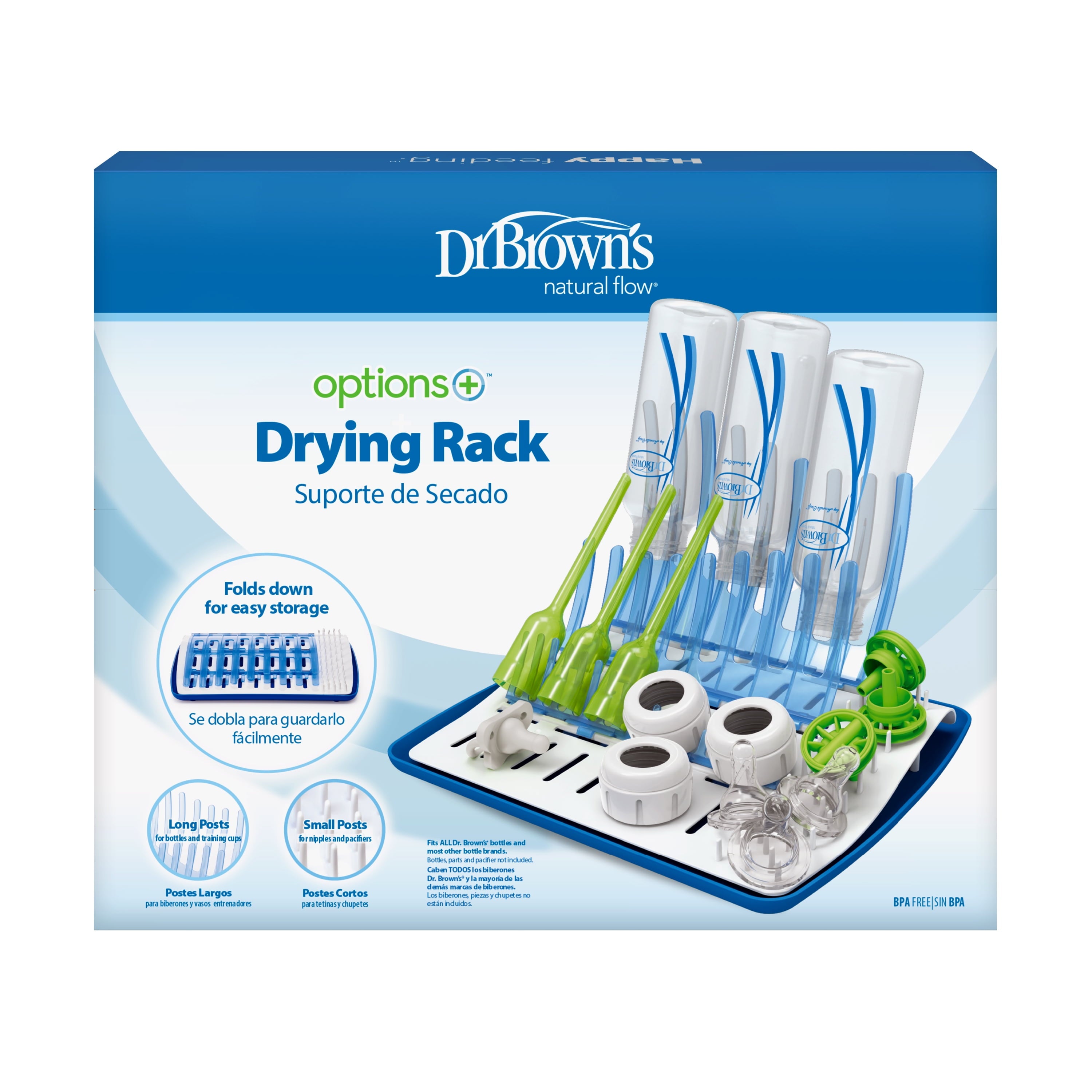 Dr. Brown'S Folding Baby Bottle Drying Rack for Easy Storage, Dry Baby Essentials, BPA Free, Blue