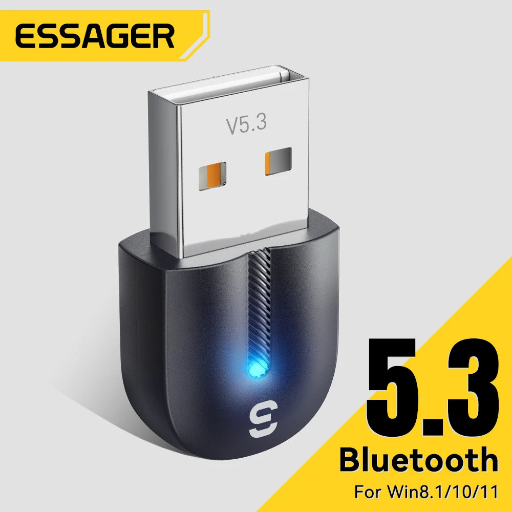 Essager USB Bluetooth 5.3 Adapter Aux Audio Receiver Transmitter for PC Speaker Laptop Soundbox Wireless Mouse USB Transmitter
