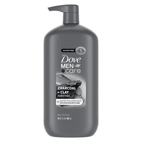 (4 Pack)  Purifying Hydrating Face & Body Wash for Men Charcoal & Clay, 30 Oz