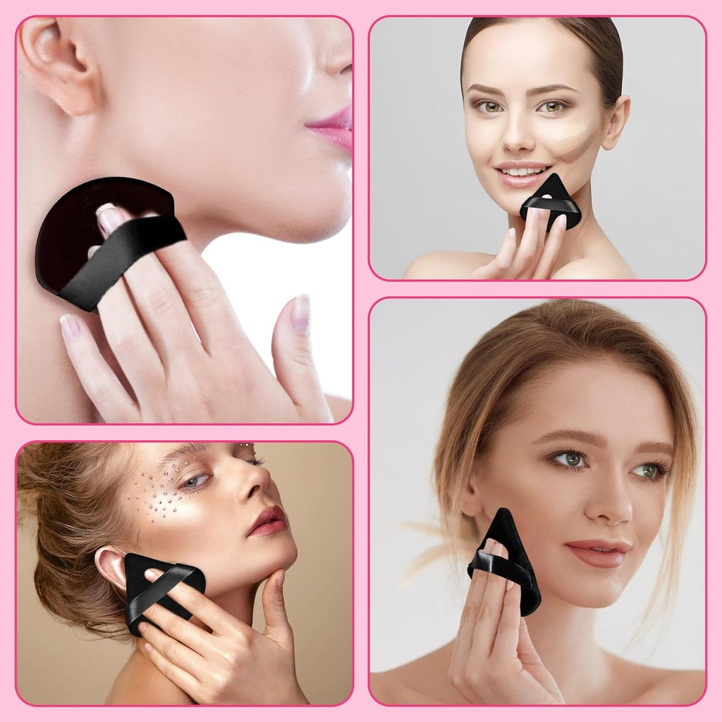 Pimoys 6-Pack Velour Makeup Sponges - Soft Triangle Powder Puffs for Flawless Loose Powder Application (Black)