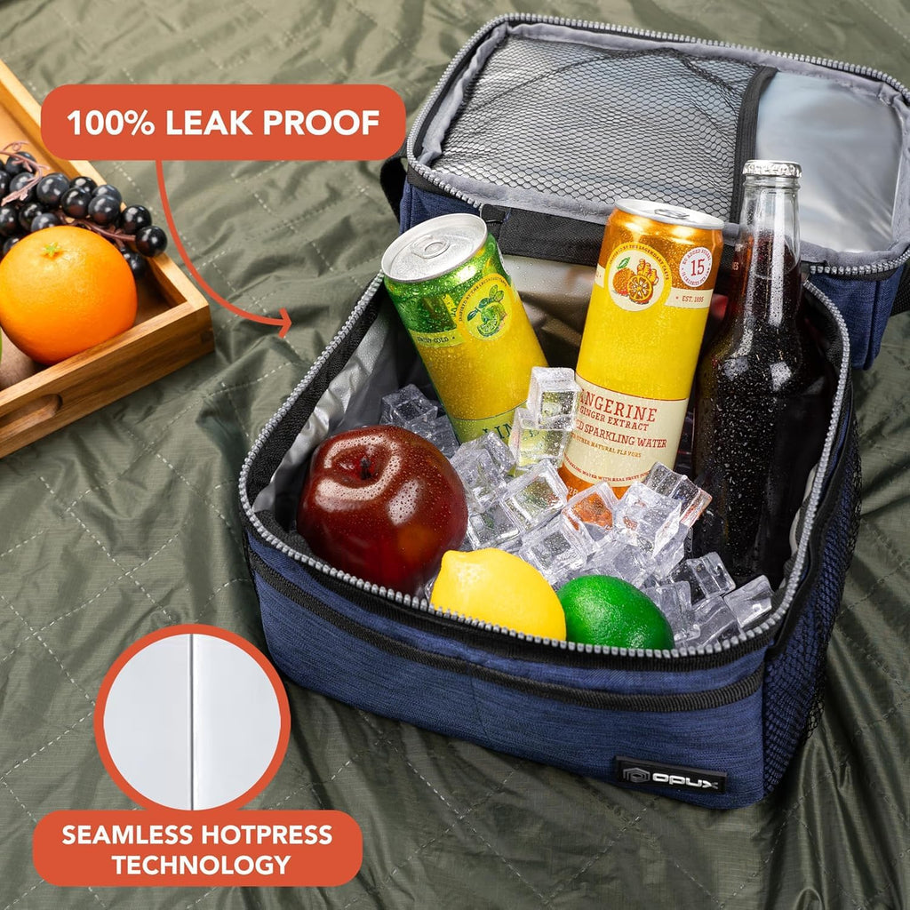 OPUX Insulated Double Decker Lunch Box - Large 12L Leakproof Cooler for Adults & Kids - Aqua Turquoise Soft Tote for Work & School Meal Prep