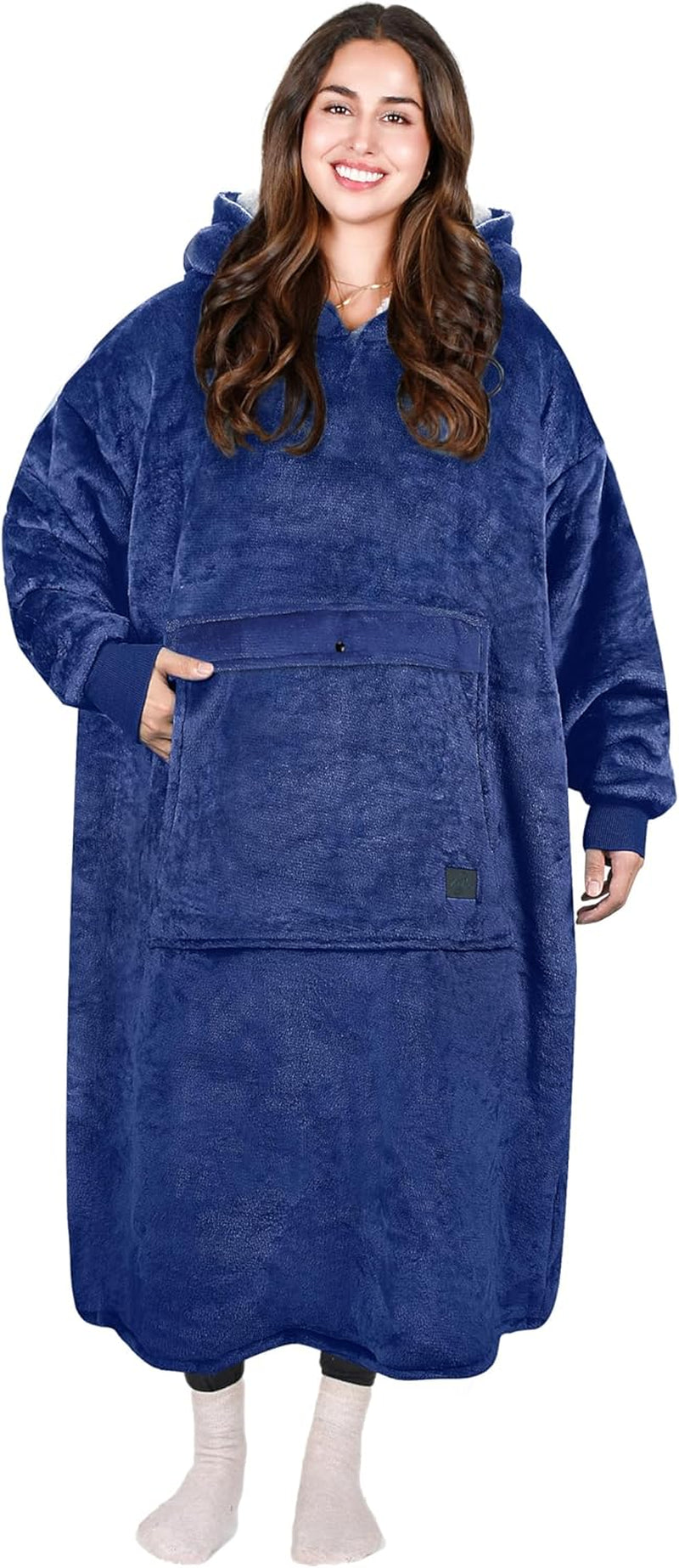 Cozy Up with Tirrinia Extra Long Oversized Sherpa Hoodie Blanket - Perfect Christmas Gift for Men, Women, and Teens in Grey!