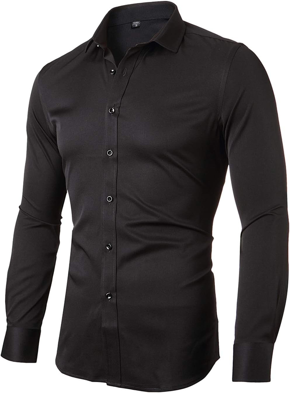 FLY HAWK Mens Fiber Casual Button up Slim Fit Collared Formal Shirts, Black Button down Shirt