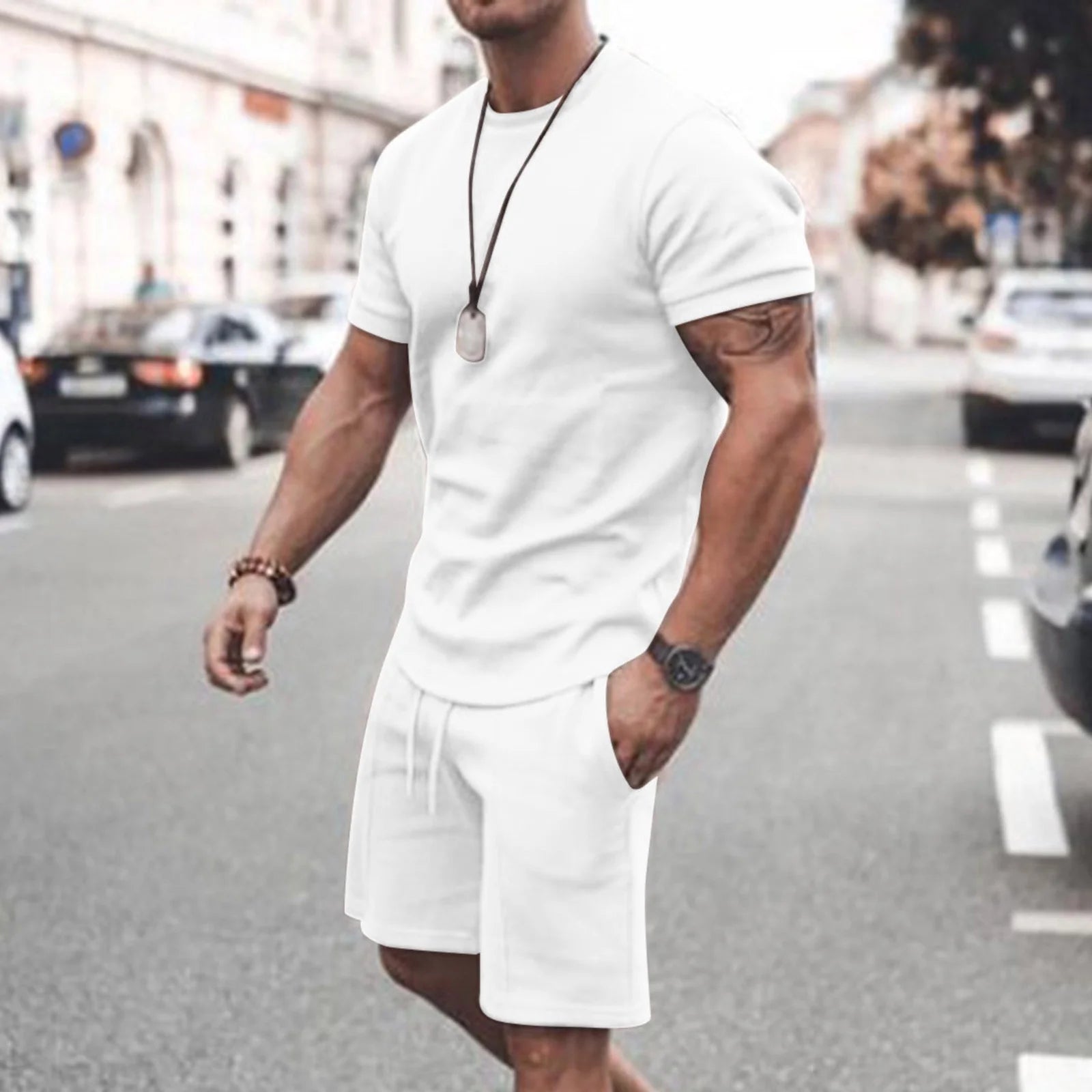 Conjunto Deportivo Casual De Camiseta De Manga Corta Y Shorts Para Hombre, Cuello Redondo, Ropa Deportiva De 2 Piezas, Atuendos De Verano