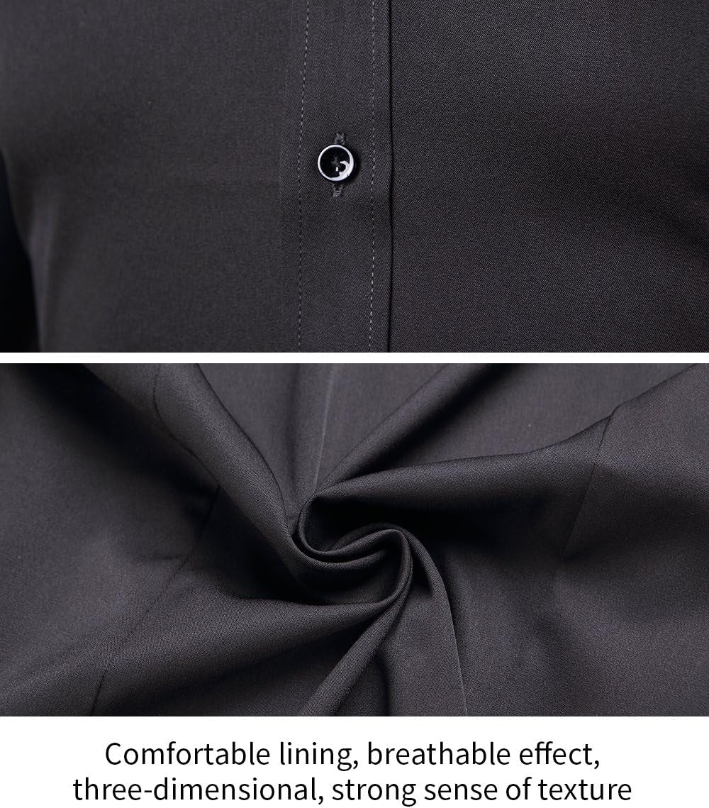 FLY HAWK Mens Fiber Casual Button up Slim Fit Collared Formal Shirts, Black Button down Shirt