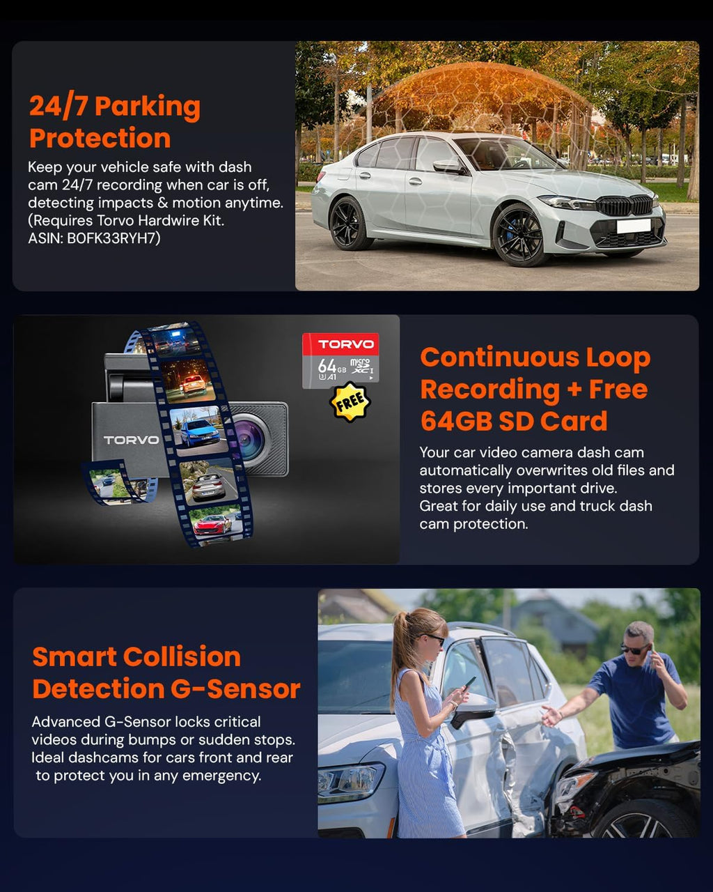 TORVO TD3 4K+2K Dash Cam with App, Camera for Car Front and Back with 5G Wifi & GPS, Free 64GB Card, Night Vision Dashcam Front Cameras 24/7 Recording When Car Is Off, Security Camera for Cars