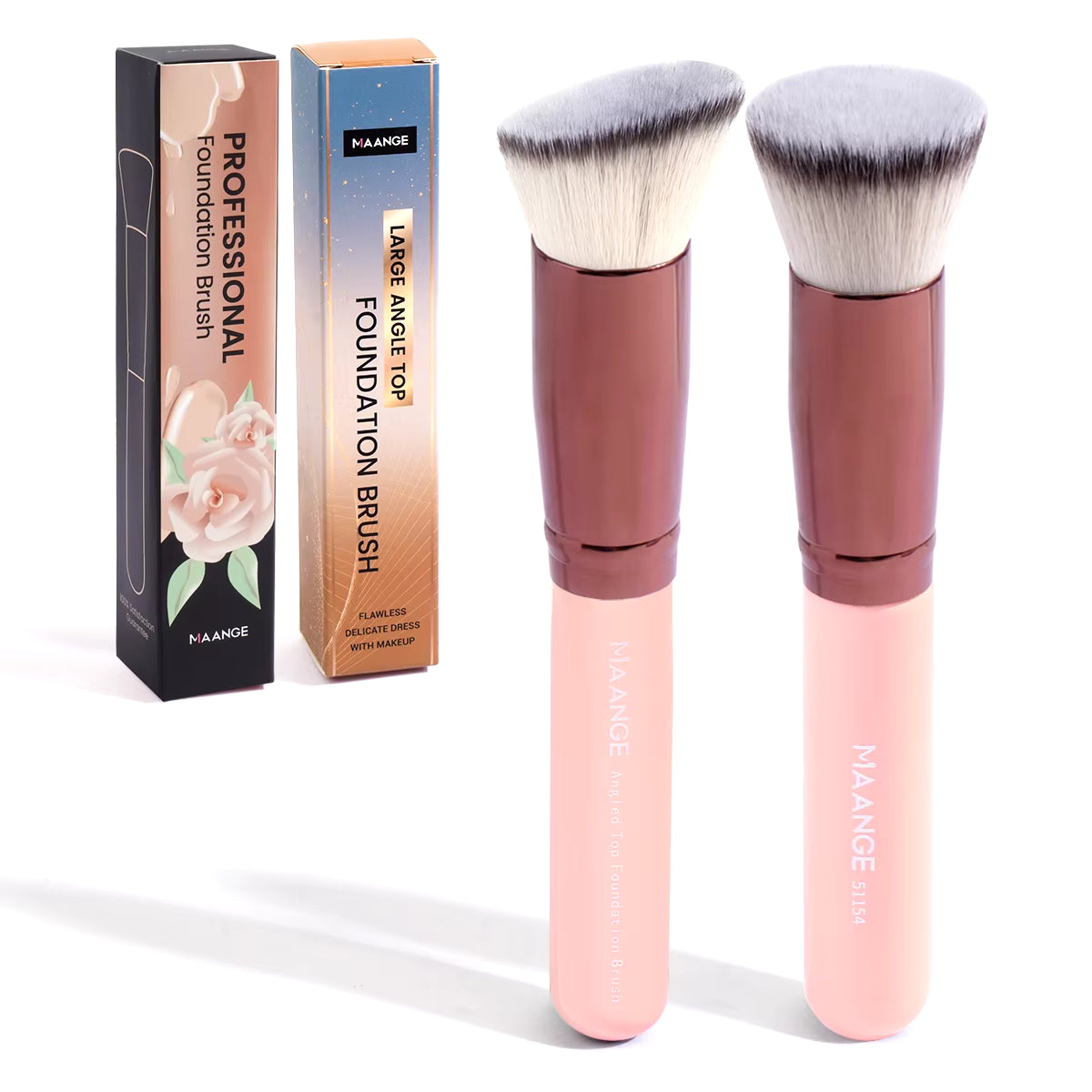 MAANGE 2PCS Foundation Makeup Brush Set Flat Angled Kabuki Powder Blush Brush for Liquid Soft Bristles Cosmetic Makeup Tools