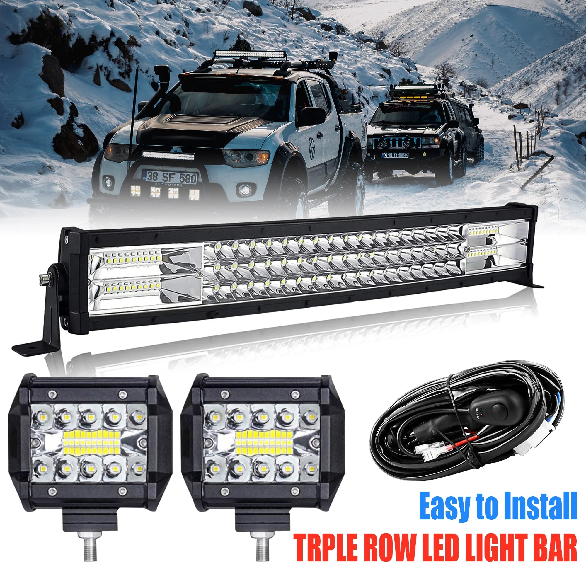 22" 288W Spot Flood LED Light Bar for Trucks SUV+2×4" Combo Beam Pods Fog Lights with Harness Kit
