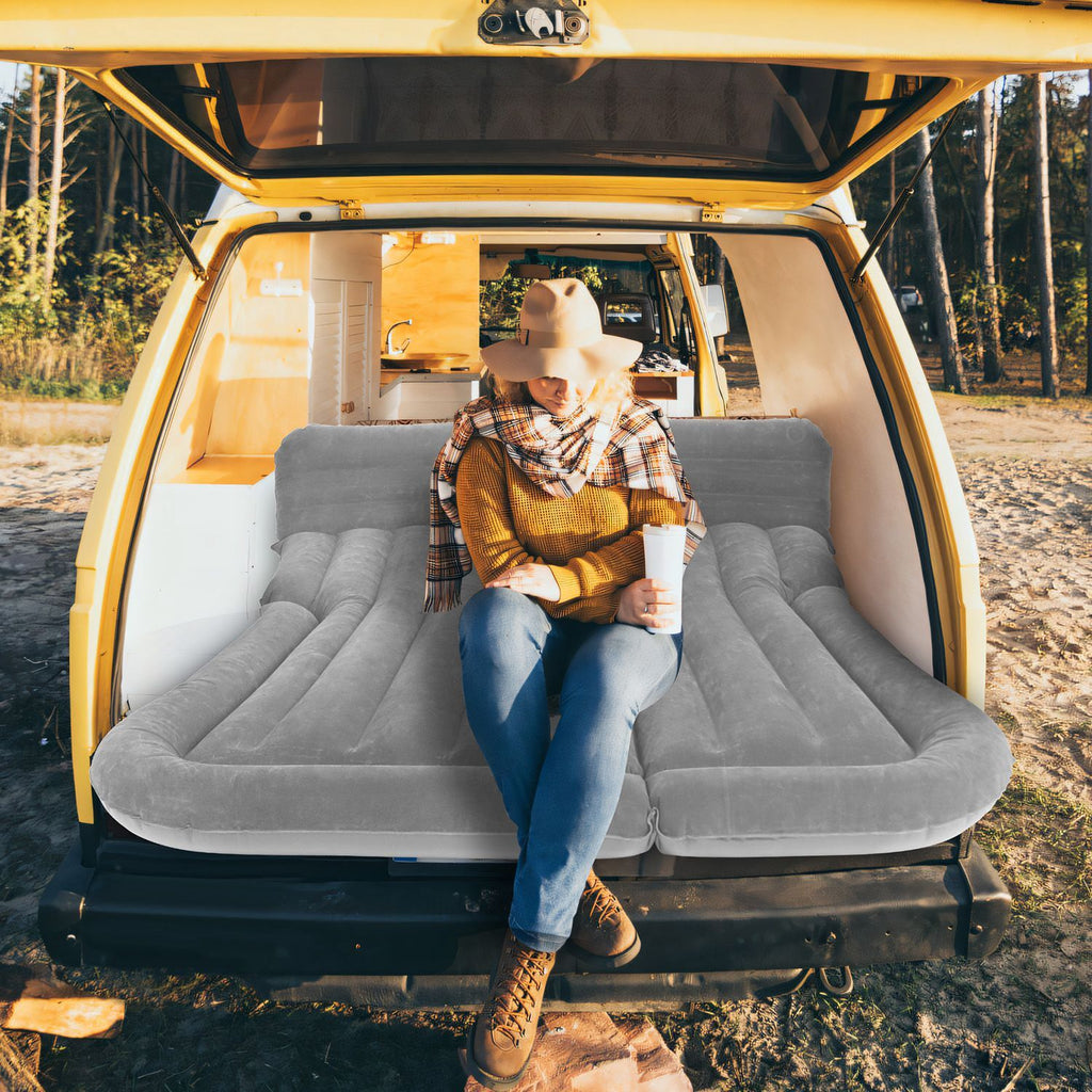Inflatable Travel Car Mattress with Air Bed for Back Seat Comfort, Includes Two Pillows and Pump