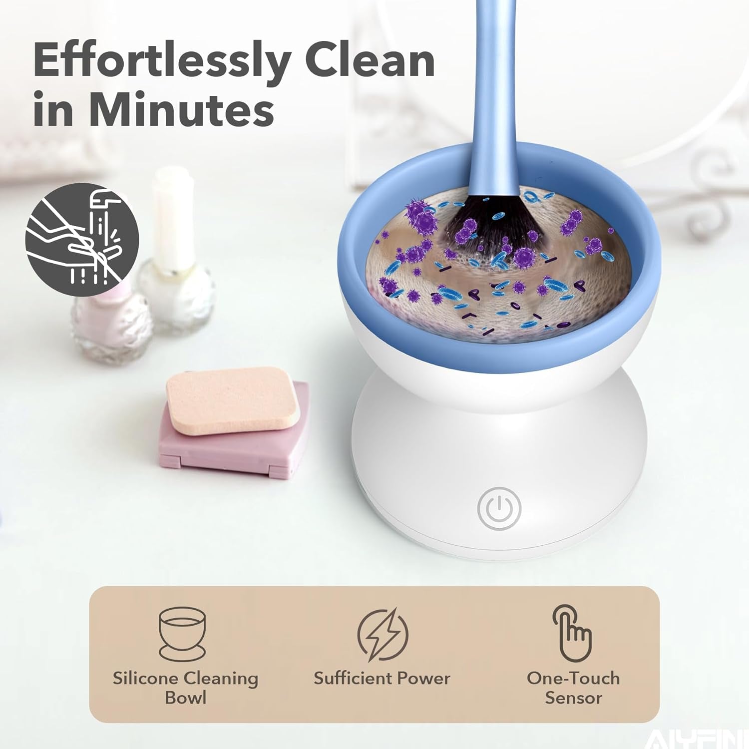 Alyfini Electric Makeup Brush Cleaner - Professional Kabuki & Foundation Brush Cleaning Tool, Perfect Gift for Women & Stocking Stuffers!
