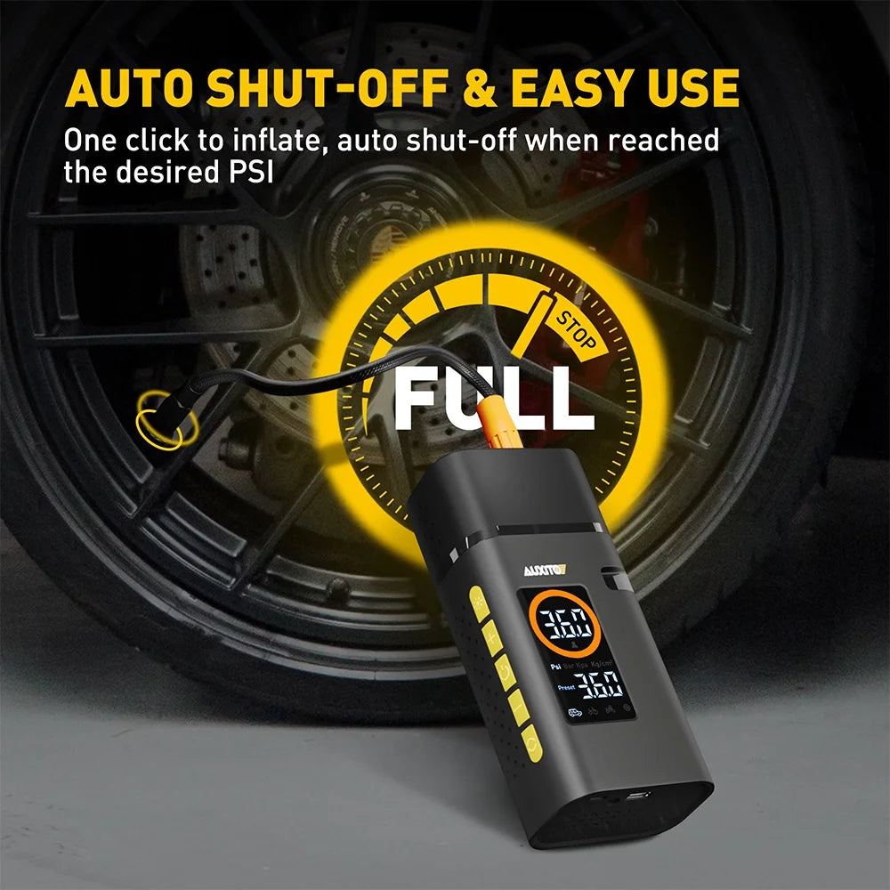 Tire Inflator Portable Air Compressor, 150 PSI Cordless Air Pump with 7800Mah Rechargeable Battery for Car, Truck, Motorcycle Tires & Ball, Compact Bike Pump