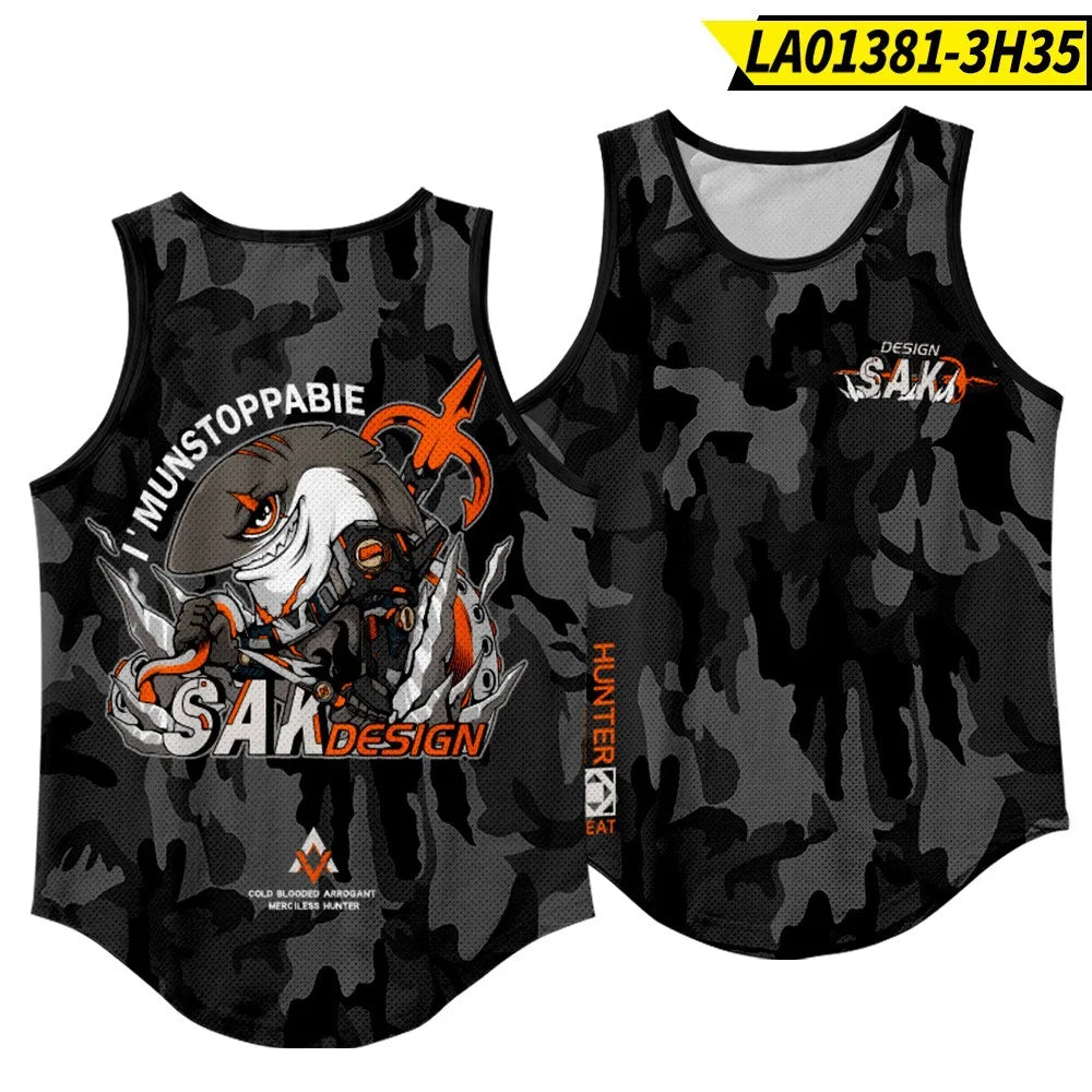 Men'S Fashion Sleeveless Black Tiger Print Tank Top Vest Fitness Bodybuilding Muscle Undershirt Gym Sportwear