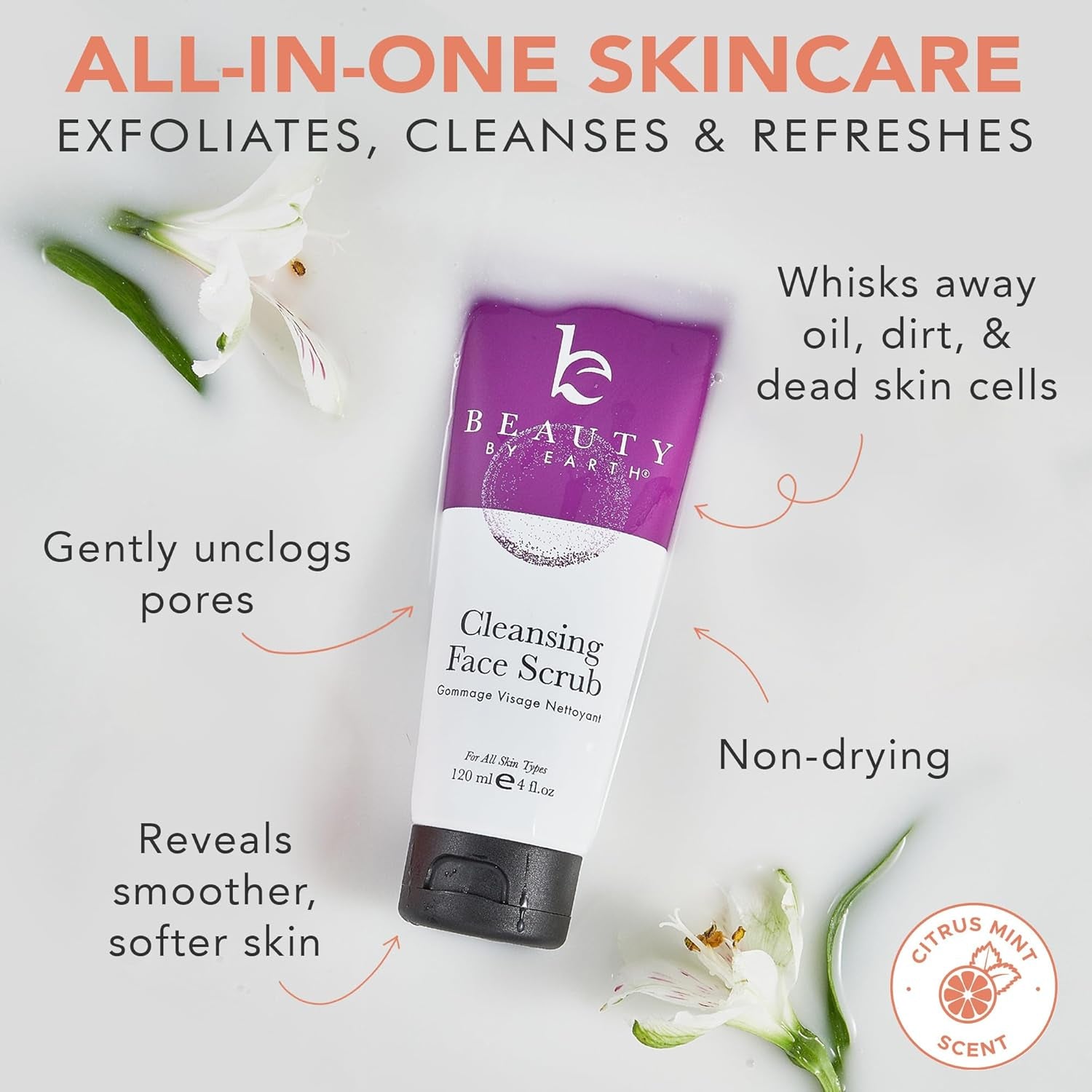 Gentle Exfoliating Face Scrub & Wash - Natural & Organic Cleansing Formula