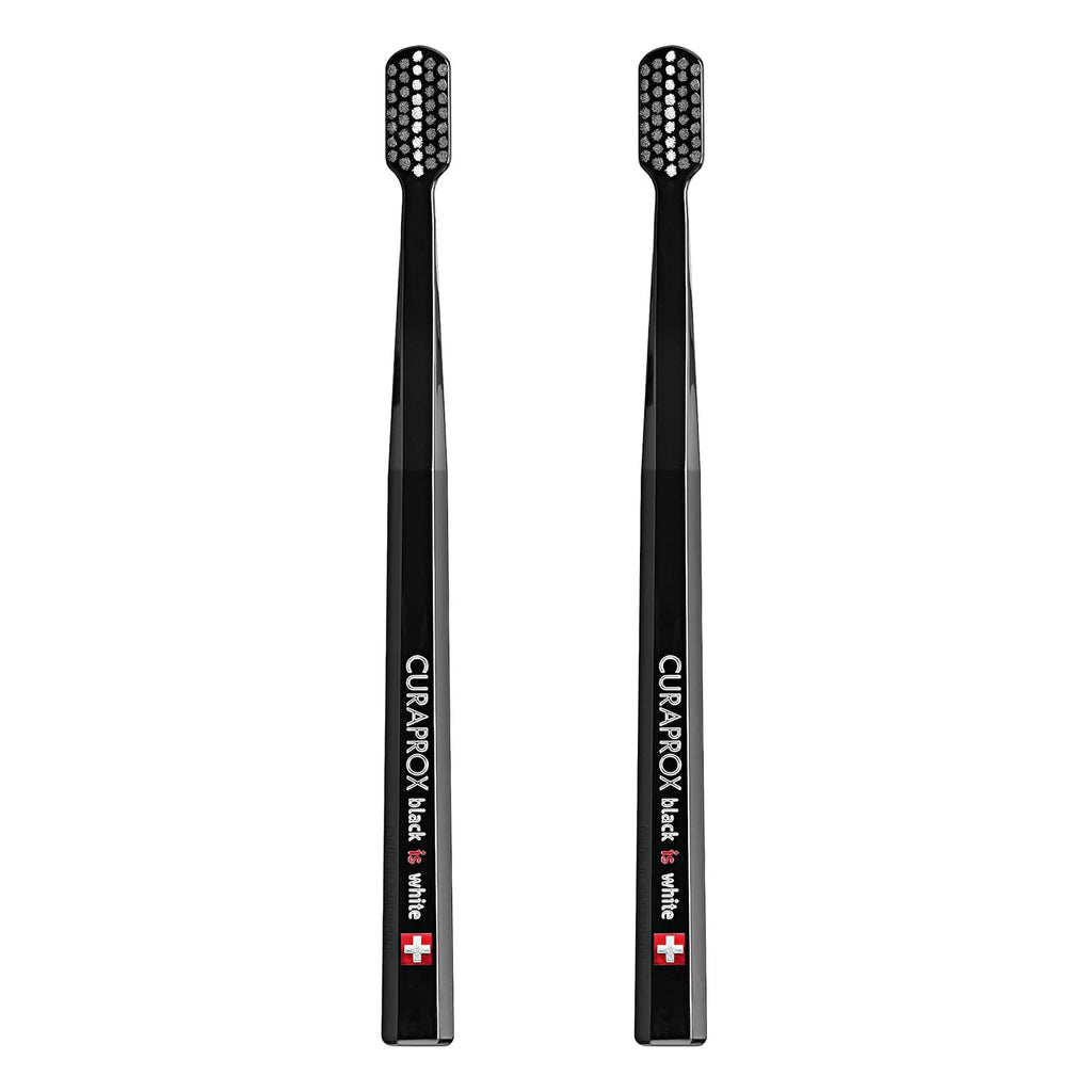 Curaprox Toothbrush Duo – for Adults | Stylish Black Toothbrushes with Ultra-Soft Filaments | Whitening-Friendly | Black | 2-Pack