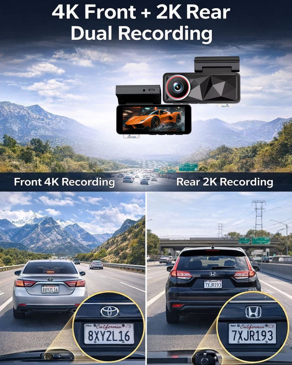Cardivox 4K Dash Cam Front and 2K Rear Dash Camera Sony STARVIS, Wifi GPS Free 256GB