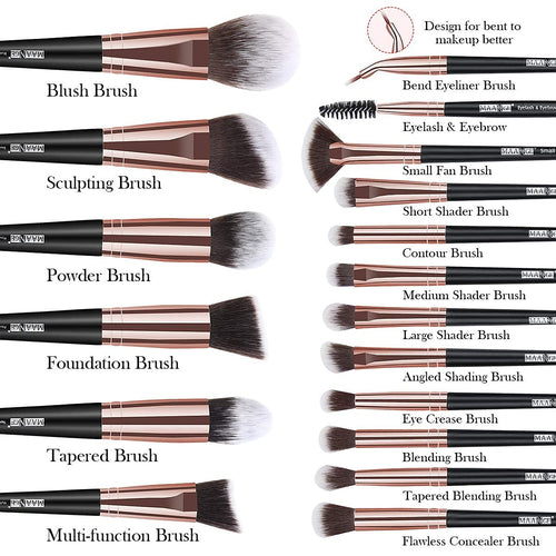 18-Piece Professional Makeup Brush Set - Premium Synthetic Brushes with Elegant Case for Flawless Foundation & Eye Makeup (Black Gold)
