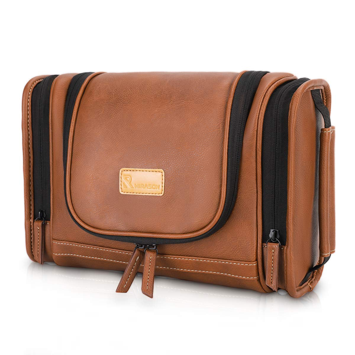 MIRASON Travel Toiletry Bag, Hanging Toiletry Bag for Men, Leather Travel Shower Bag for Toiletries Dopp Kit Bathroom Bag with Metal Hook Gift for Men (Black)