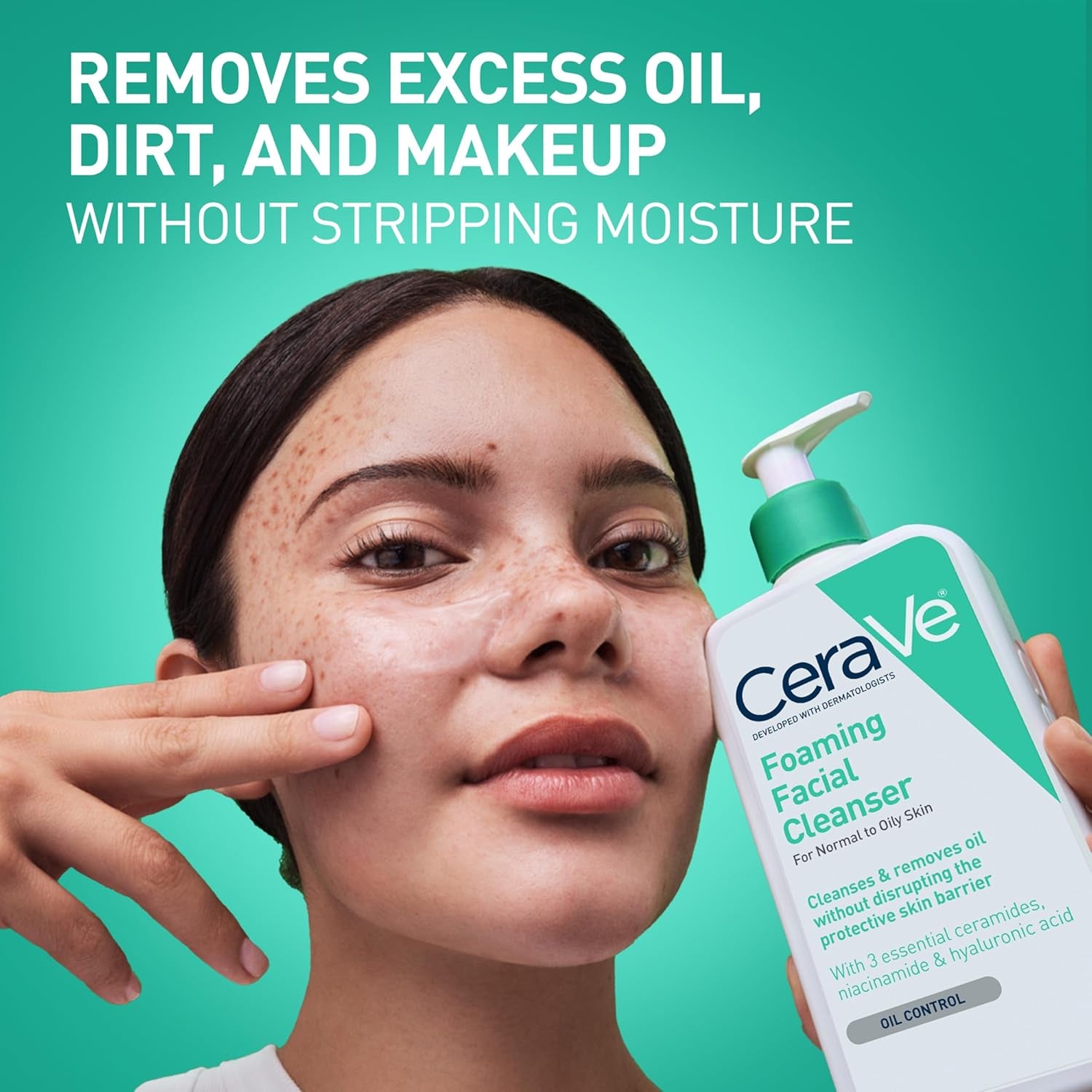 Cerave Foaming Facial Cleanser, Daily Face Wash for Oily Skin, Hyaluronic Acid + Ceramides + Niacinamide, Fragrance Free, Non-Drying Oil Control Face Wash, 19 Fluid Ounces