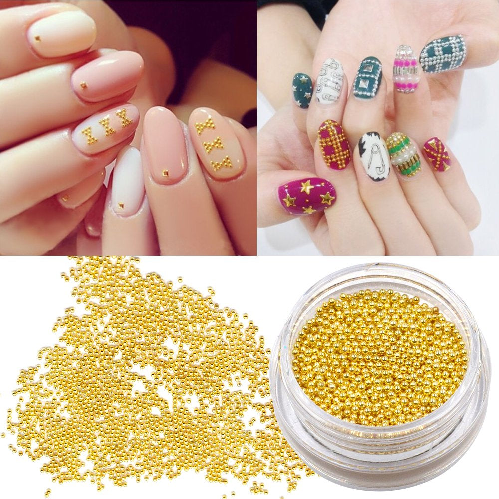 2Pcs Metallic Caviar Nail Beads in Gold & Silver - Perfect for 3D Nail Art Decoration!