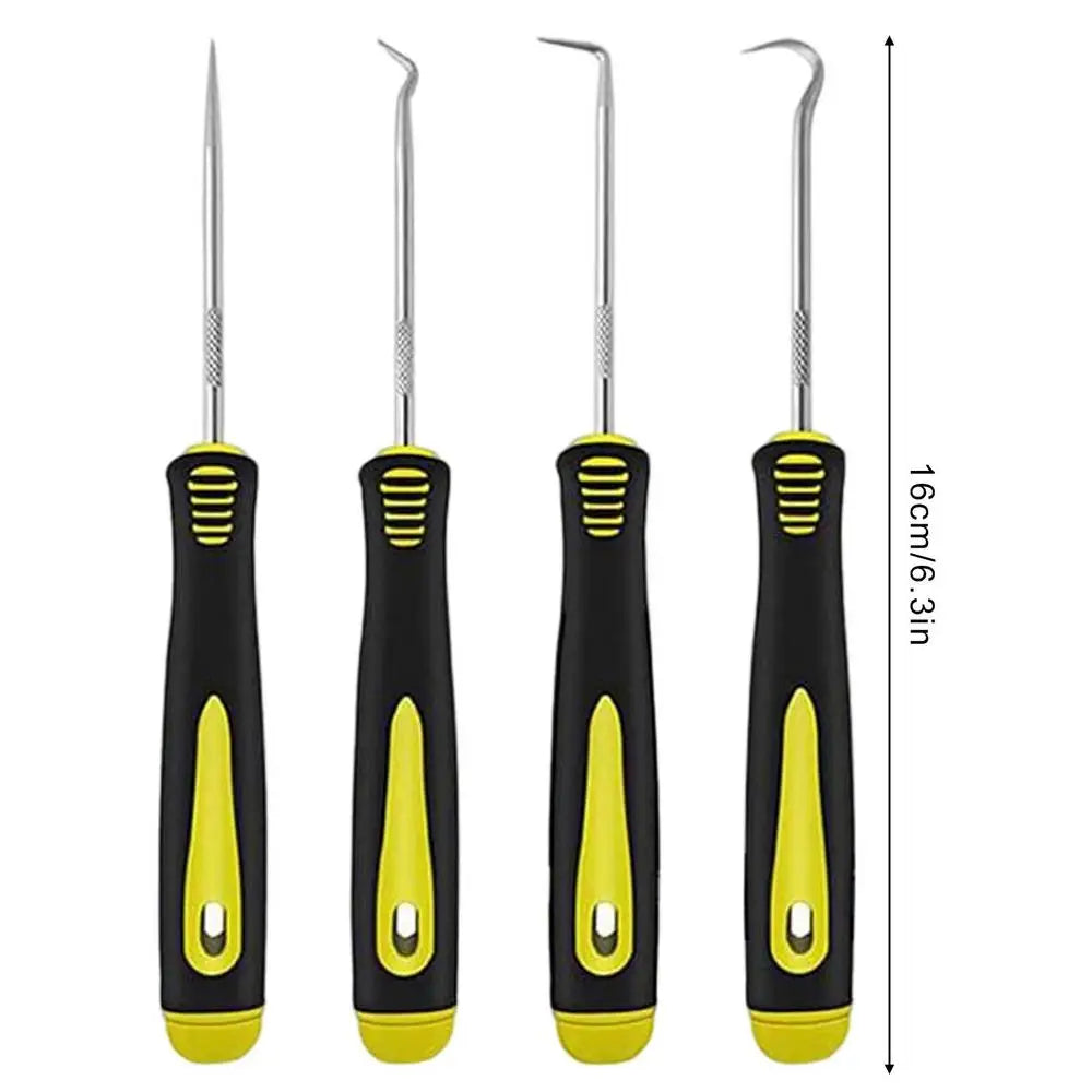 Mechanic Pick Set 4Pcs Precision Automotive Pick Tool Set Ergonomic Handle Gasket Scraper Tools with 45 Degree 90 Degree Hook