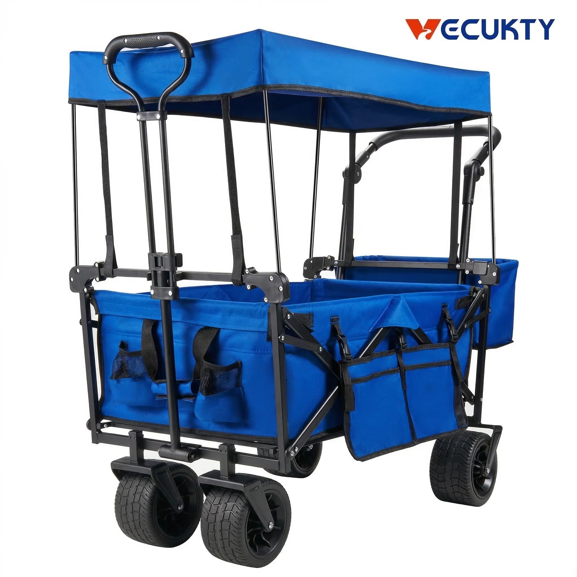 Collapsible Garden Wagon Cart with Removable Canopy Blue