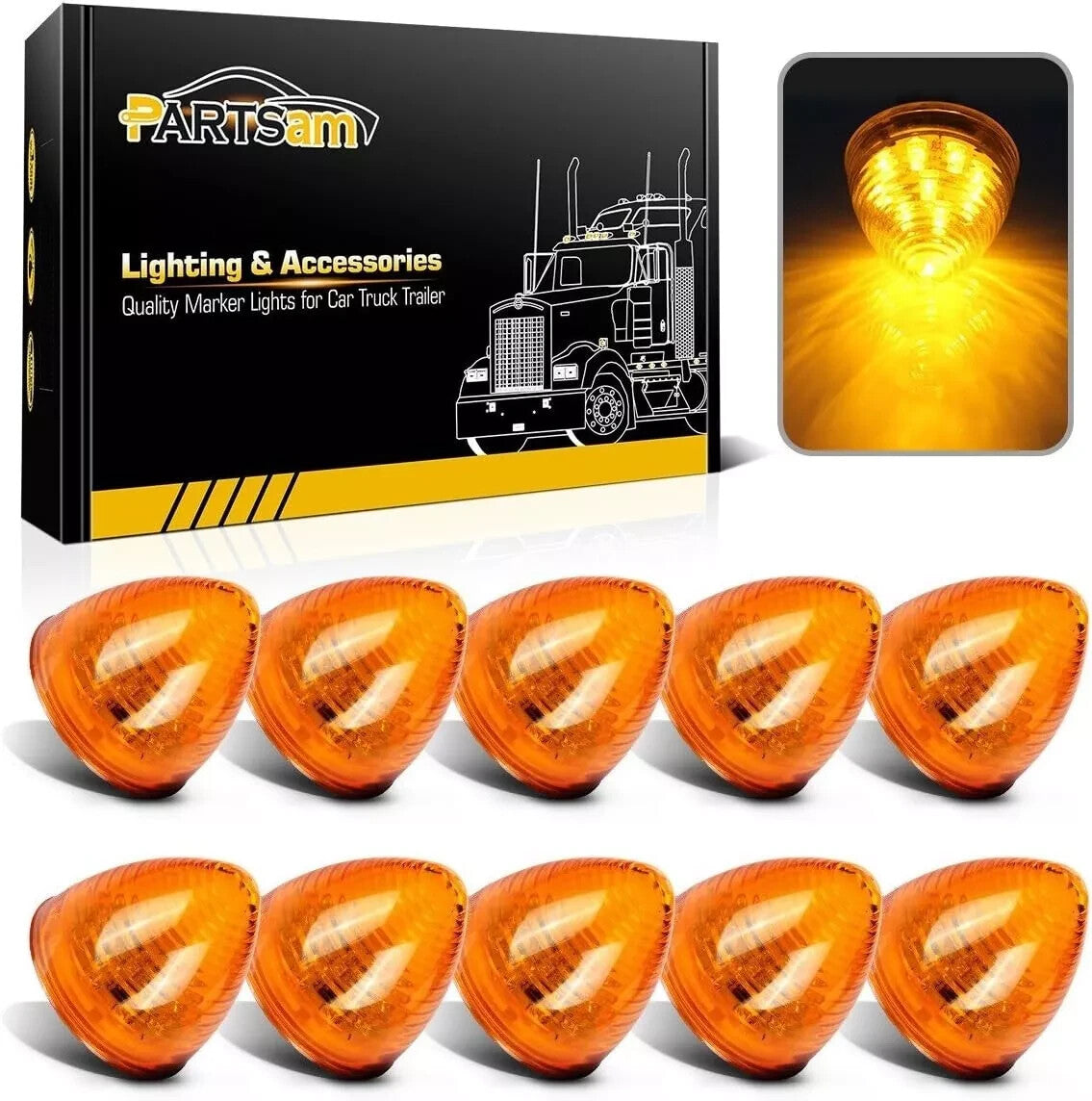 10-Pack 2-Inch Amber 9-LED Side Marker Lights, Round Beehive Design