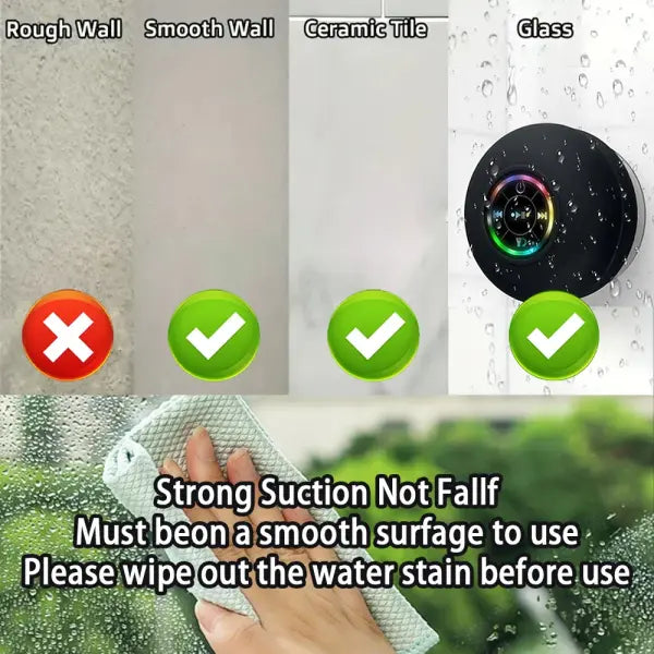 Waterproof Bluetooth Shower Speaker with Suction Cup & RGB